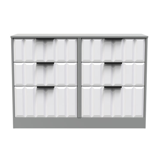 New York C Large Chest of Drawers White & Grey 6 Drawers 115cm