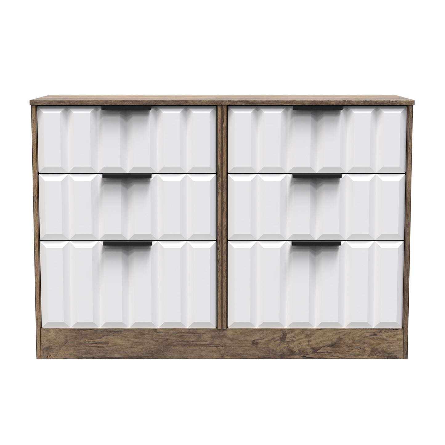 New York C Large Chest of Drawers White & Vintage Oak 6 Drawers 115cm