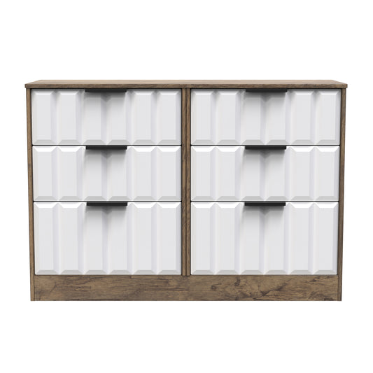 New York C Large Chest of Drawers White & Vintage Oak 6 Drawers 115cm