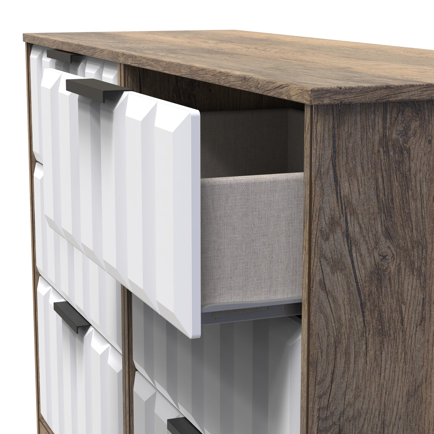 New York C Large Chest of Drawers White & Vintage Oak 6 Drawers 115cm