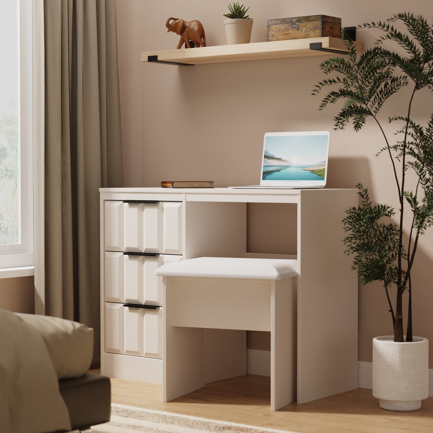 New York C Desk Off-white 3 Drawers 97cm