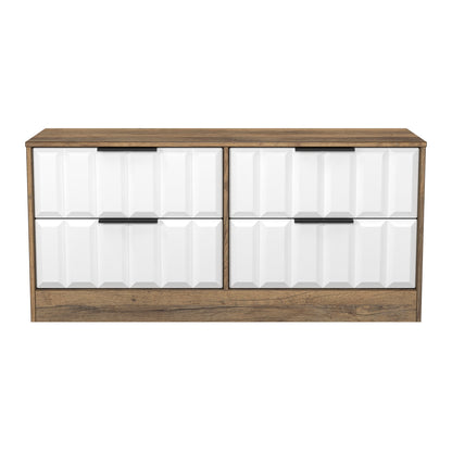 New York C Large Chest of Drawers White & Vintage Oak 4 Drawers 115cm