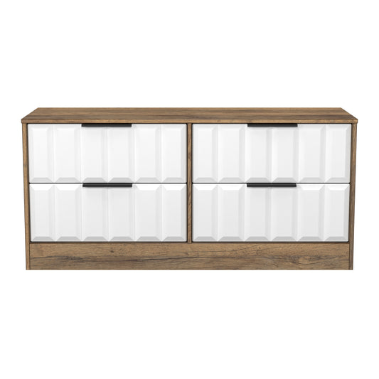 New York C Large Chest of Drawers White & Vintage Oak 4 Drawers 115cm