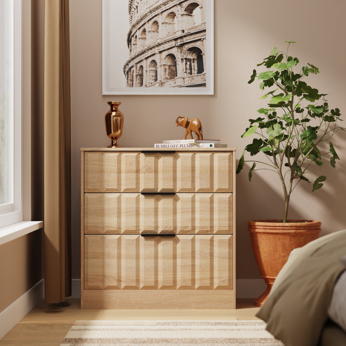 New York C Chest of Drawers Light Oak 3 Drawers 77cm