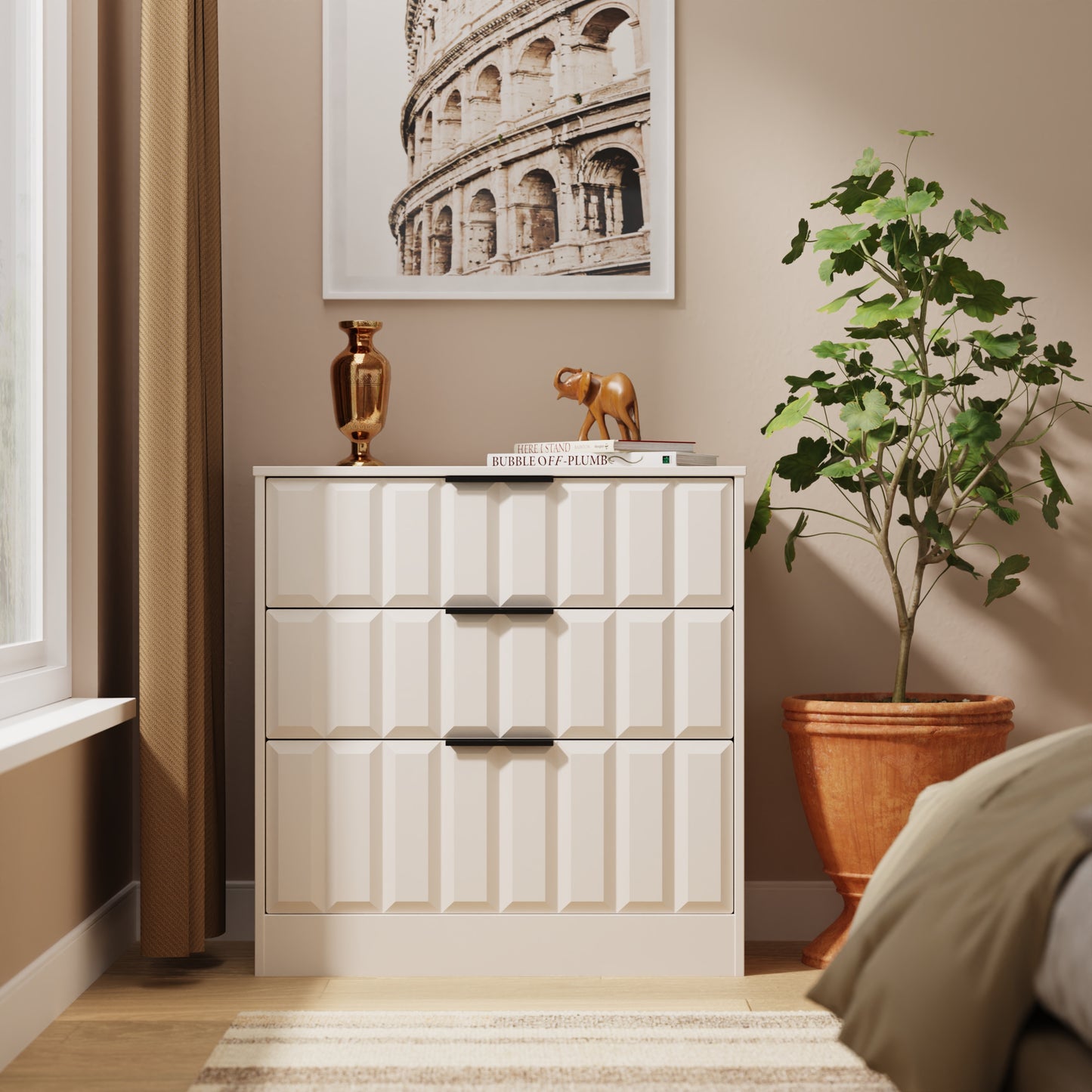 New York C Chest of Drawers Off-white 3 Drawers 77cm