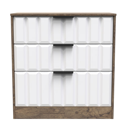New York C Chest of Drawers White & Vintage Oak 3 Drawers 77cm
