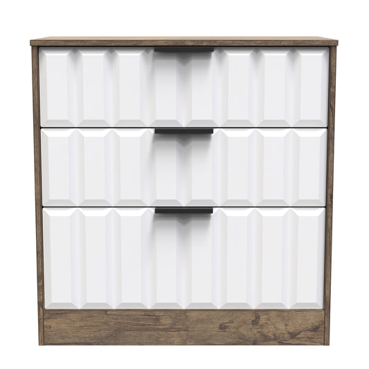 New York C Chest of Drawers White & Vintage Oak 3 Drawers 77cm