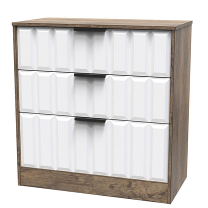 New York C Chest of Drawers White & Vintage Oak 3 Drawers 77cm