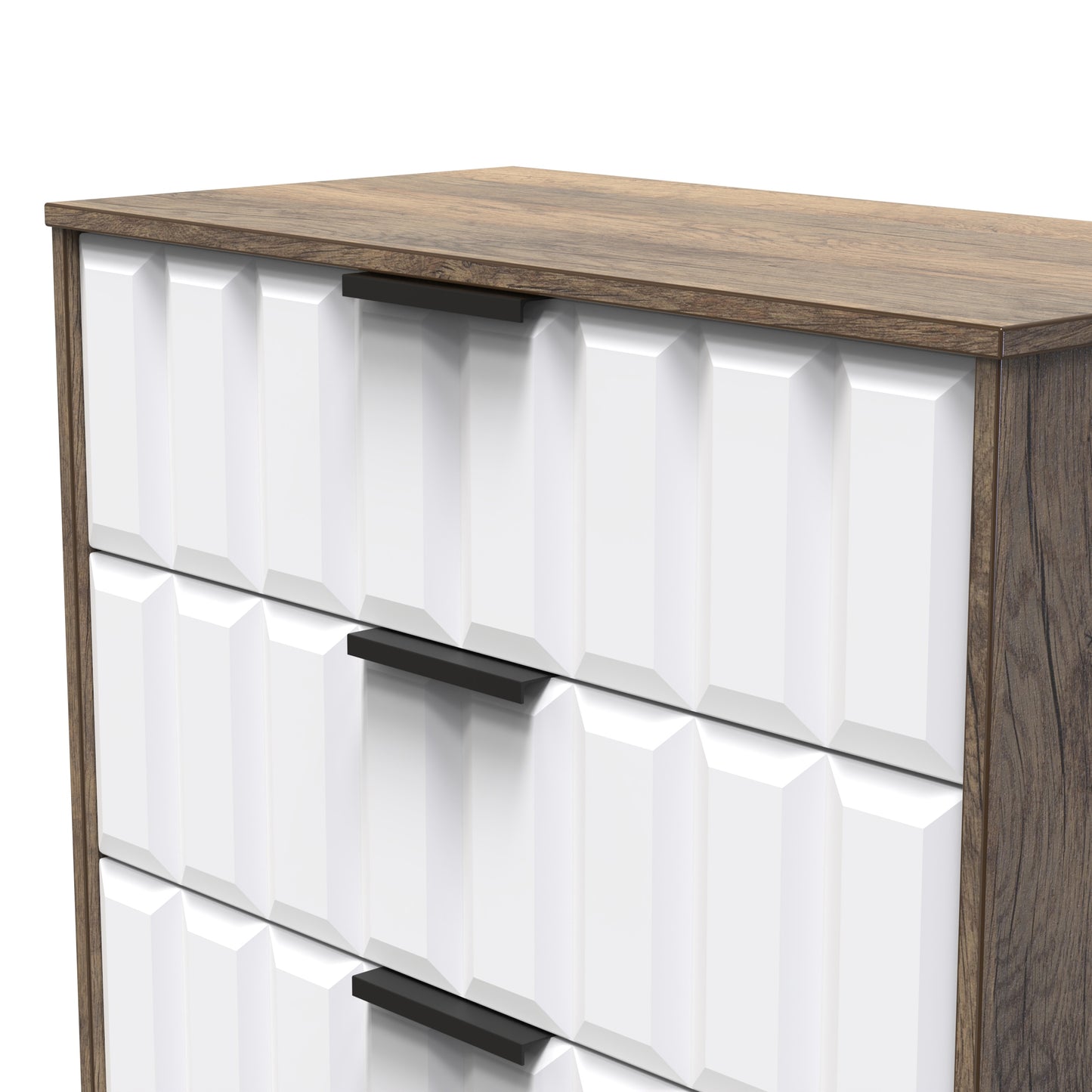 New York C Chest of Drawers White & Vintage Oak 3 Drawers 77cm