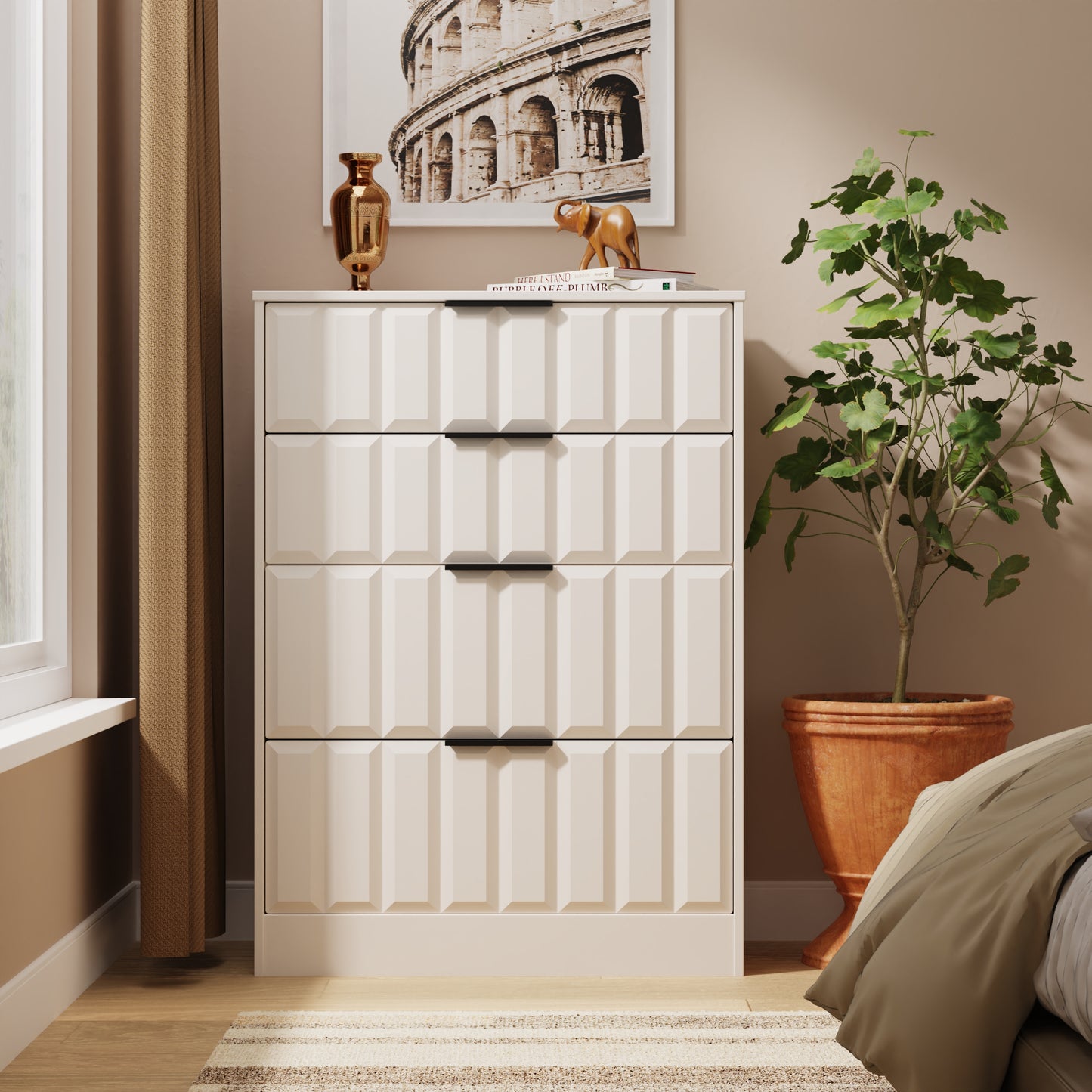 New York C Tall Chest of Drawers Off-white 4 Drawers 77cm