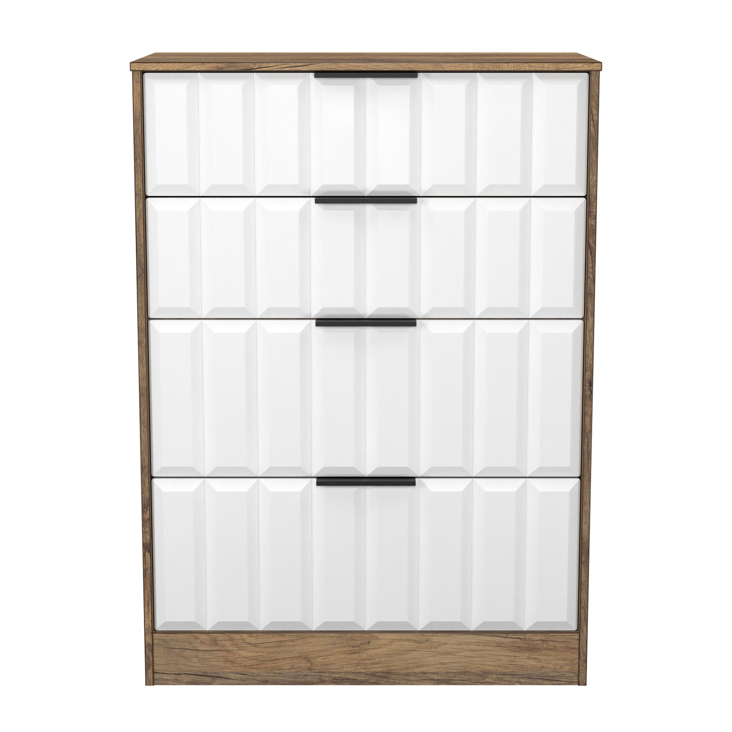 New York C Tall Chest of Drawers White & Vintage Oak 4 Drawers 77cm