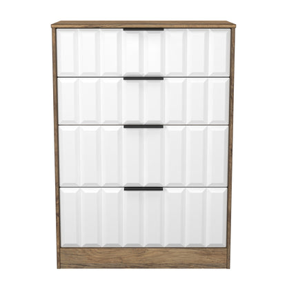 New York C Tall Chest of Drawers White & Vintage Oak 4 Drawers 77cm