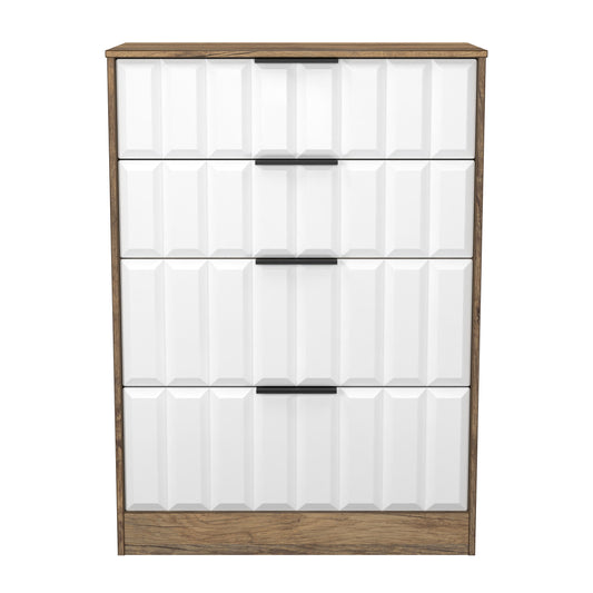New York C Tall Chest of Drawers White & Vintage Oak 4 Drawers 77cm