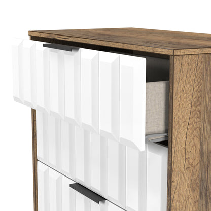New York C Tall Chest of Drawers White & Vintage Oak 4 Drawers 77cm