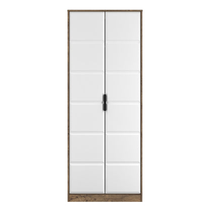 New York C Tall Wardrobe White & Vintage Oak 2 Doors 1 Shelf 77cm
