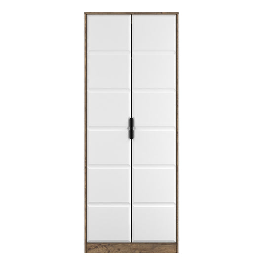 New York C Tall Wardrobe White & Vintage Oak 2 Doors 1 Shelf 77cm