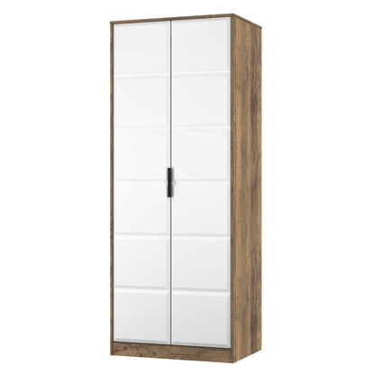New York C Tall Wardrobe White & Vintage Oak 2 Doors 1 Shelf 77cm