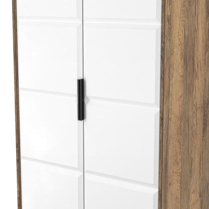 New York C Tall Wardrobe White & Vintage Oak 2 Doors 1 Shelf 77cm