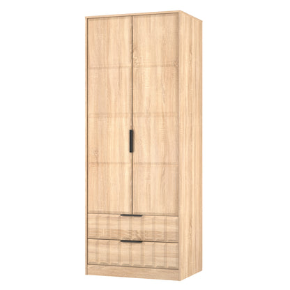 New York C Tall Wardrobe Light Oak 2 Doors 2 Drawers 77cm