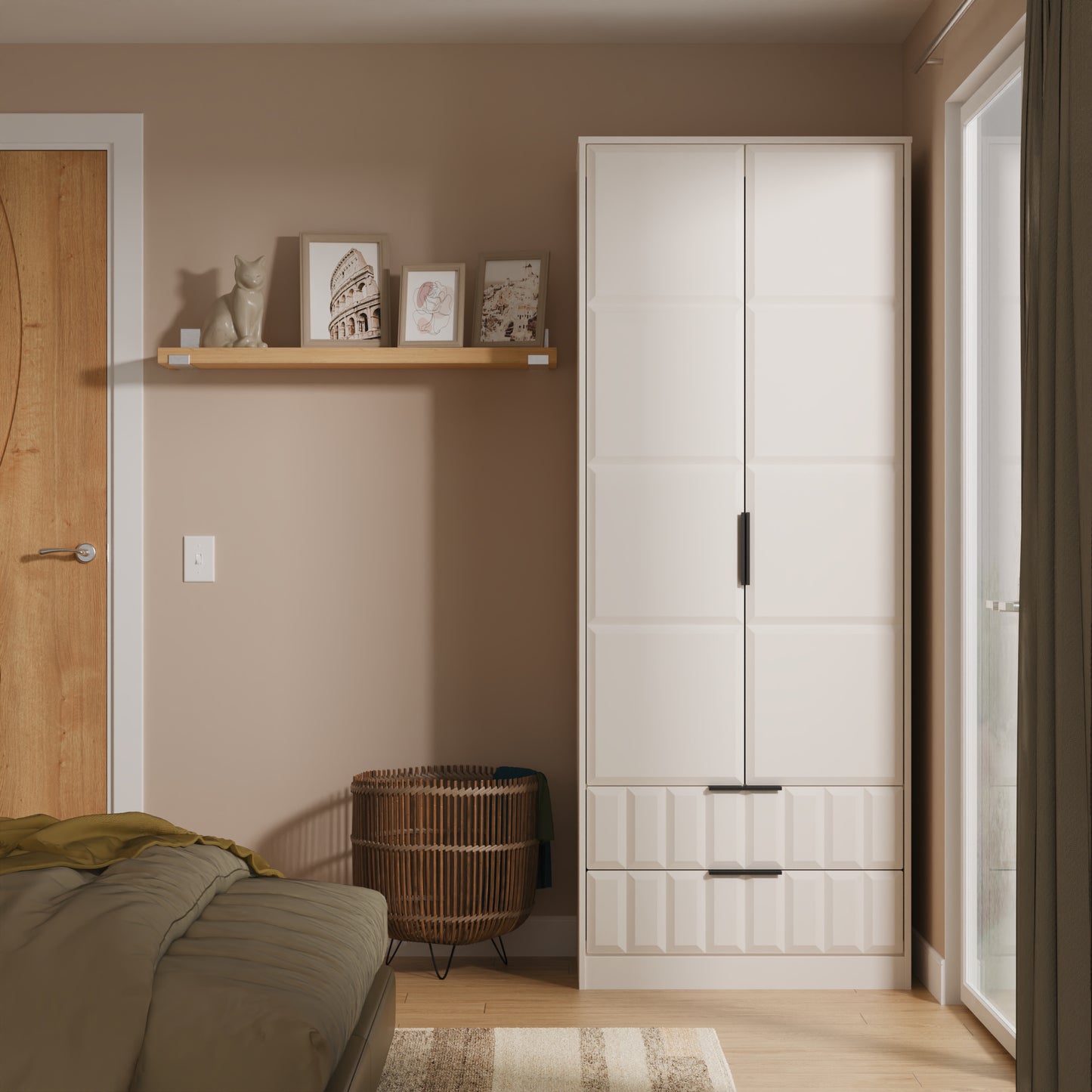 New York C Tall Wardrobe Off-white 2 Doors 2 Drawers 77cm