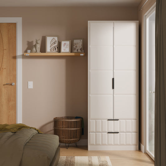New York C Tall Wardrobe Off-white 2 Doors 2 Drawers 77cm