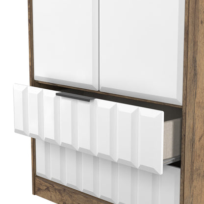 New York C Tall Wardrobe White & Vintage Oak 2 Doors 2 Drawers 77cm
