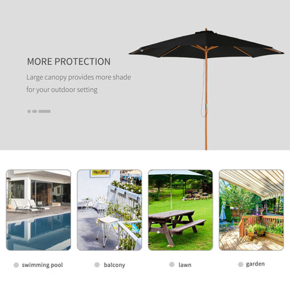 3M Fir Wooden Parasol Garden Umbrellas 8 Ribs Bamboo Sun Shade Patio Outdoor Umbrella Canopy