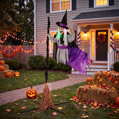 Animated Flying Witch Halloween Decoration - 200cm