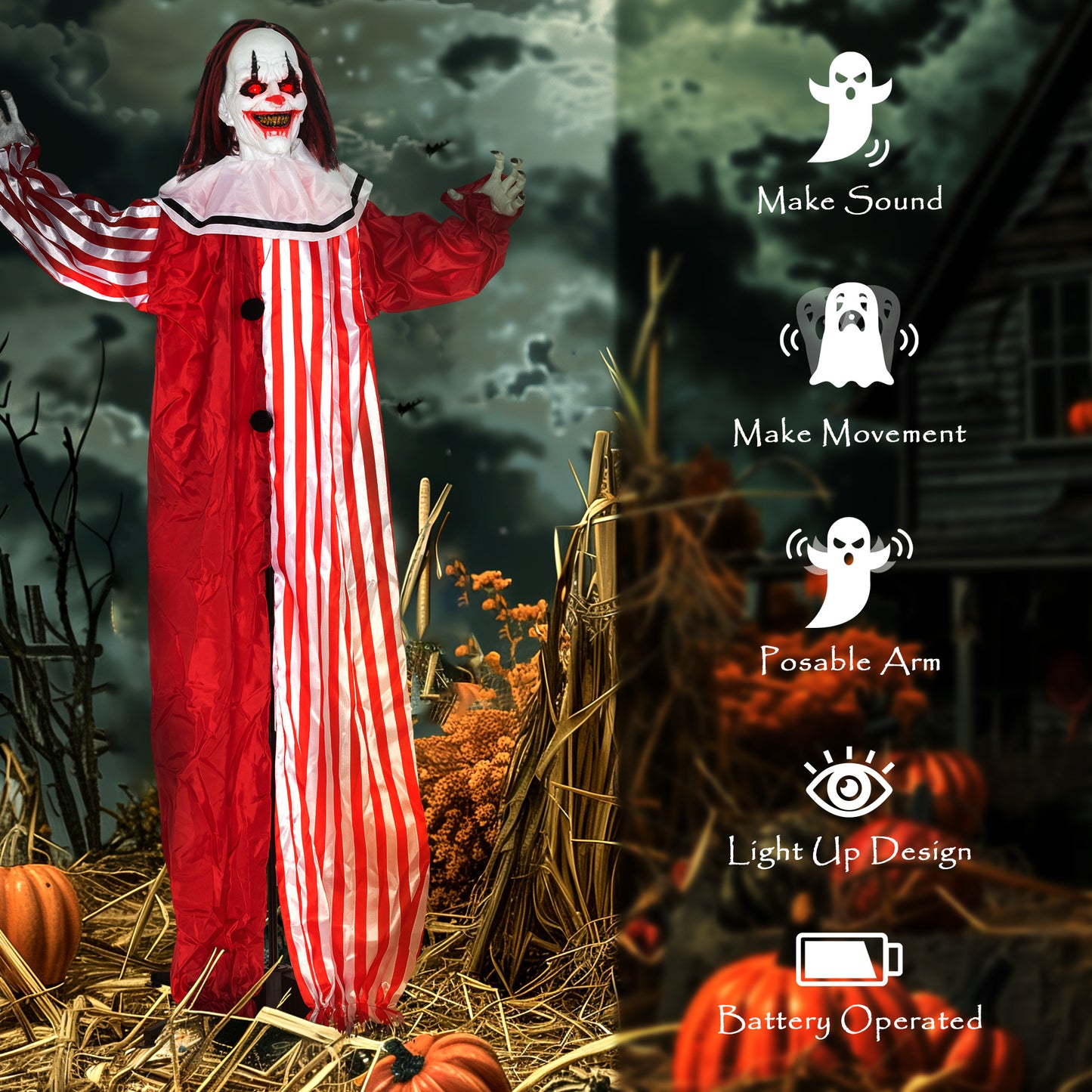 Animated Scary Clown Halloween Decoration - 165cm