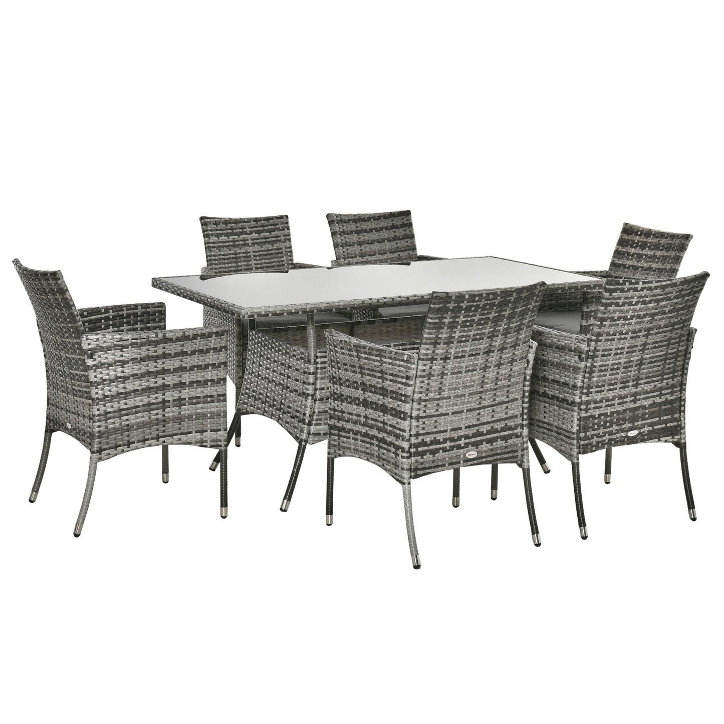 Rattan Garden Furniture Dining Set 6 Seater Patio Rectangular Table Cube Chairs Outdoor Fire Retardant Sponge Grey