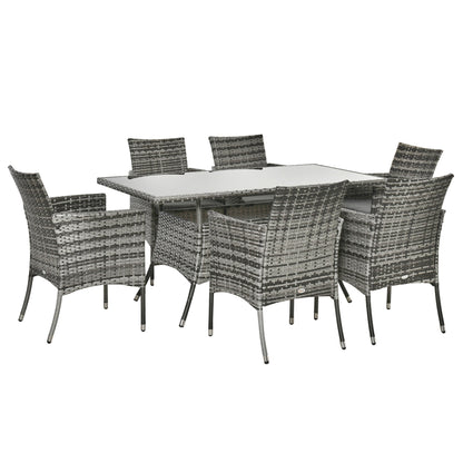 Rattan Garden Furniture Dining Set 6 Seater Patio Rectangular Table Cube Chairs Outdoor Fire Retardant Sponge Grey