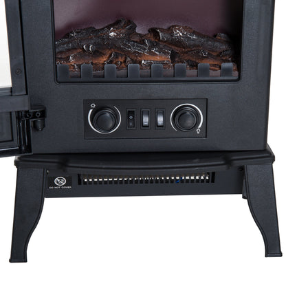 Electric Fireplace Heater Freestanding Stove with LED Flame Effect 1000W/2000W-Black