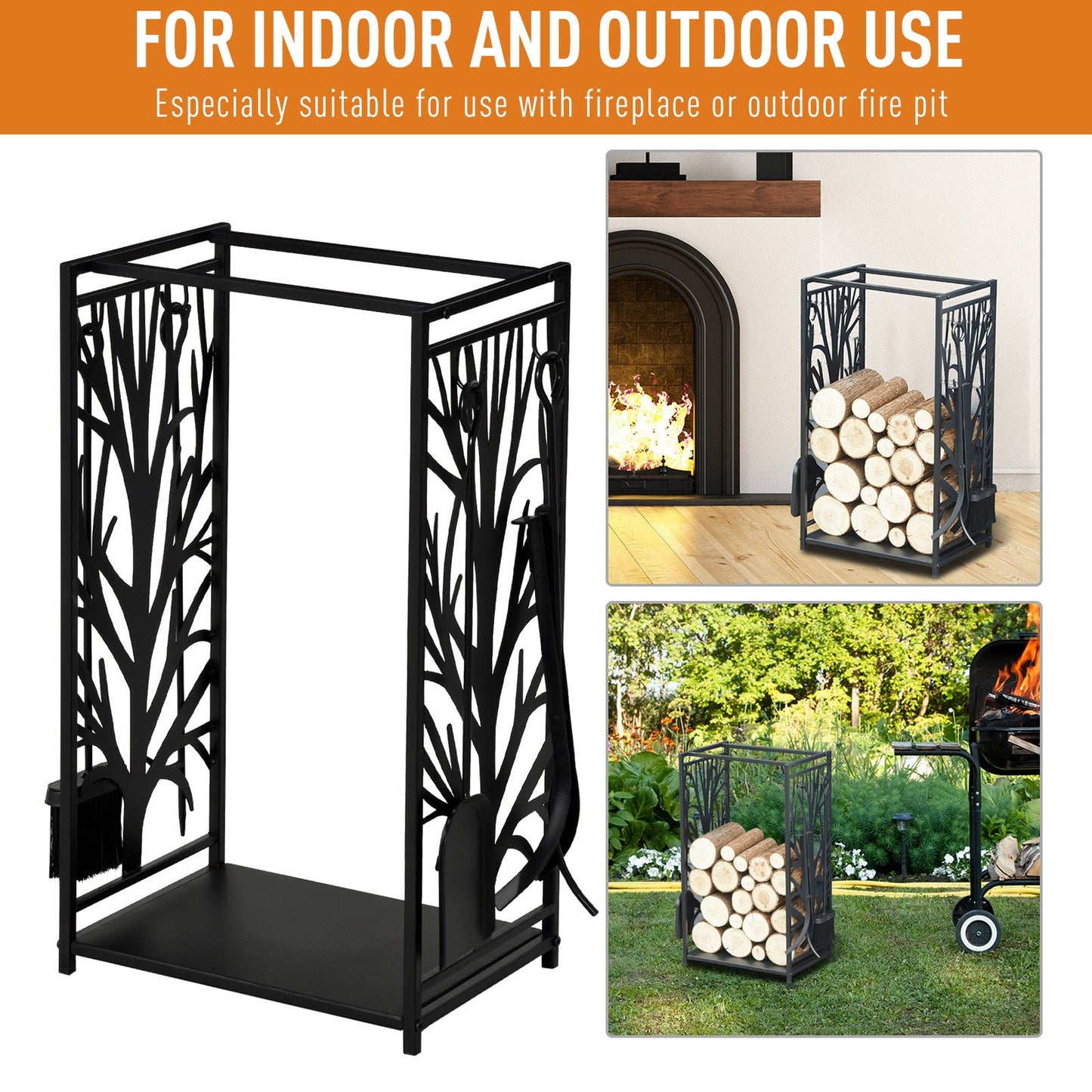 Heavy Duty Firewood Wood Log Rack Fireplace Wood Storagew/ 4 Tools