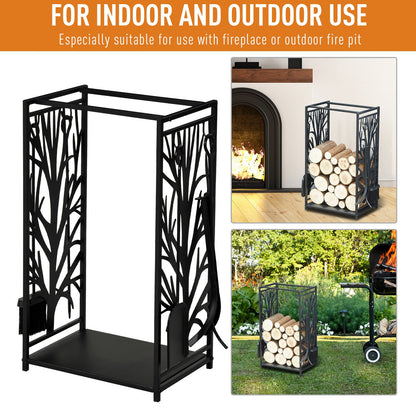 Heavy Duty Firewood Wood Log Rack Fireplace Wood Storagew/ 4 Tools