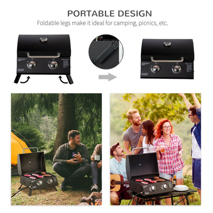 2 Burner Gas BBQ Grill Outdoor Portable Folding Tabletop Barbecue w/ Lid