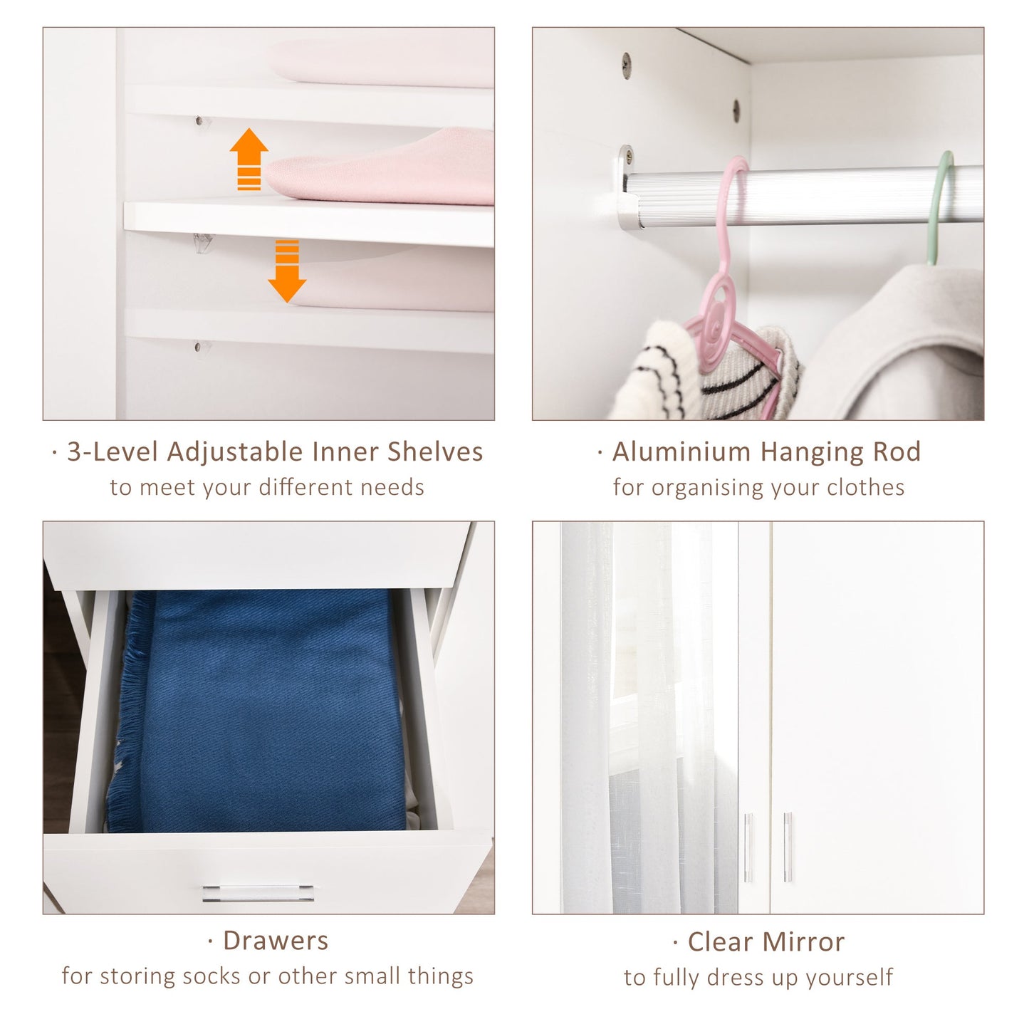 Modern Mirror Wardrobe 2 Door Storage Cupboards Home Storage Organisation Furniture with Adjustable Shelf