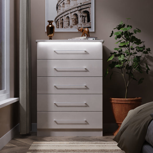 Paris Tall Chest of Drawers Off-white 5 Drawers 77cm