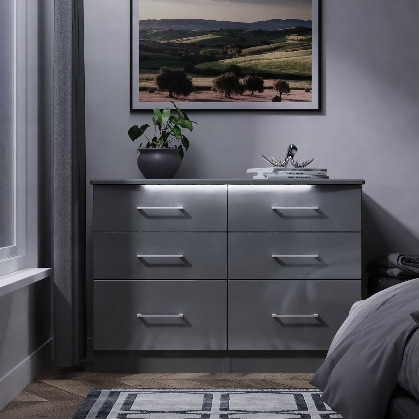 Paris Large Chest of Drawers Grey 6 Drawers 112cm
