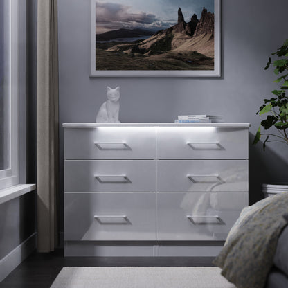 Paris Large Chest of Drawers White 6 Drawers 112cm