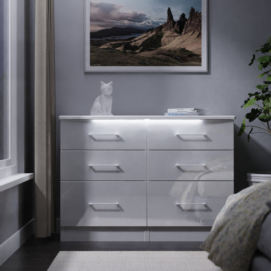 Paris Large Chest of Drawers White 6 Drawers 112cm