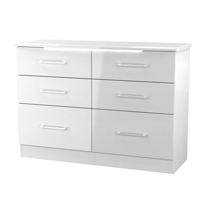 Paris Large Chest of Drawers White 6 Drawers 112cm