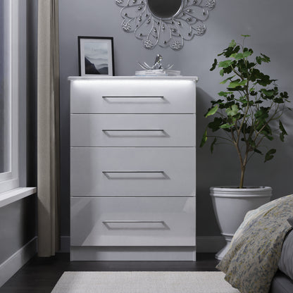 Paris Tall Chest of Drawers White 4 Drawers 77cm