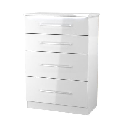 Paris Tall Chest of Drawers White 4 Drawers 77cm