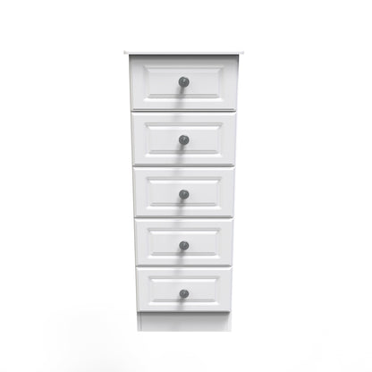 Pembroke Tall Tallboy White 5 Drawers 40cm