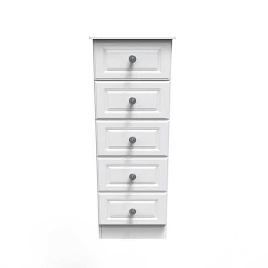 Pembroke Tall Tallboy White 5 Drawers 40cm