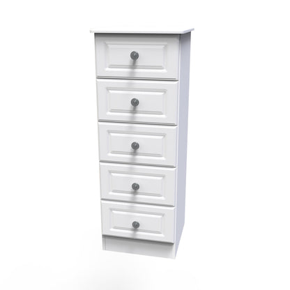 Pembroke Tall Tallboy White 5 Drawers 40cm