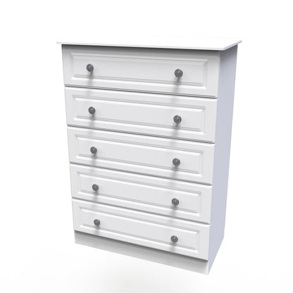 Pembroke Tall Chest of Drawers White 5 Drawers 77cm