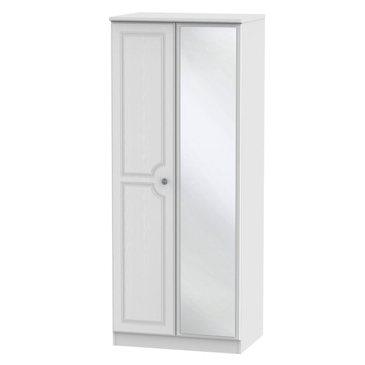 Pembroke Tall Mirror Wardrobe White 2 Doors 1 Shelf 74cm