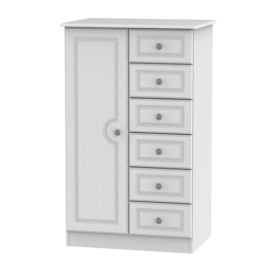Pembroke Tall Wardrobe White 1 Door 5 Drawers 77cm