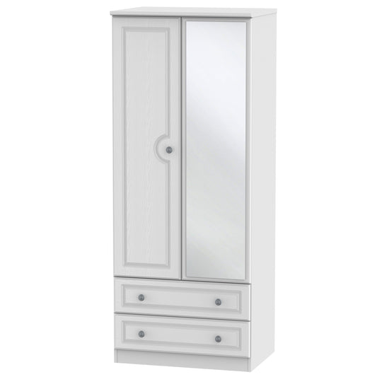 Pembroke Tall Mirror Wardrobe White 2 Doors 2 Drawers 74cm